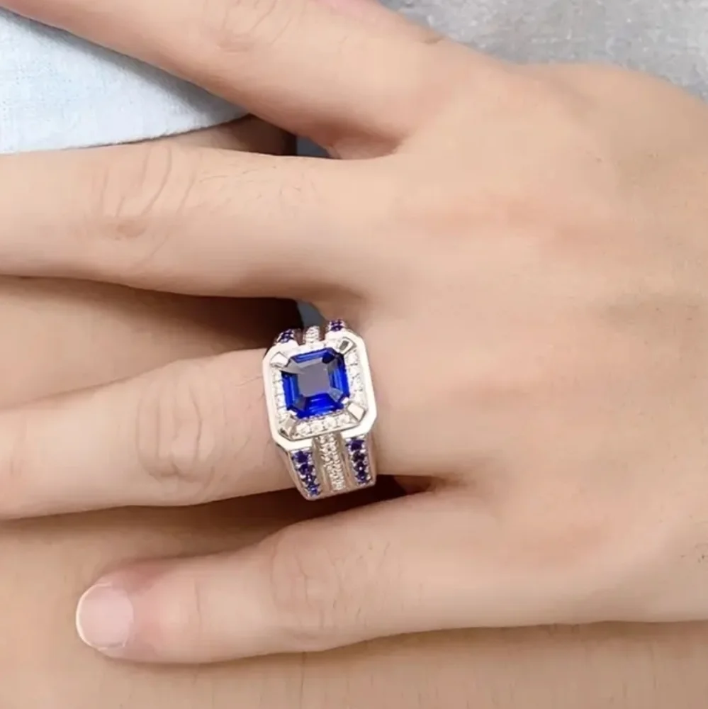 Sapphire Diamond Men's Ring Sz 9